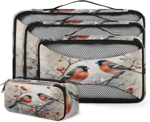 4 Set Packing Cubes for Suitcases, Travel Essentials for Carry on Luggage, Lovely Bird Suitcase Organizers for Clothes Shoes Toiletries Travel Accessories in 4 Sizes - Flower Bird