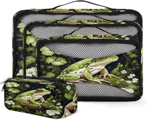 4 Set Packing Cubes for Suitcases, Travel Essentials for Carry on Luggage, Lovely Frog Suitcase Organizers for Clothes Shoes Toiletries Travel Accessories in 4 Sizes - Flower Frog