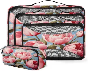 4 Set Packing Cubes for Suitcases, Travel Essentials for Carry on Luggage, Magical Flower Suitcase Organizers for Clothes Shoes Toiletries Travel Accessories in 4 Sizes - Lively Flower