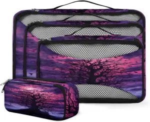 4 Set Packing Cubes for Suitcases, Travel Essentials for Carry on Luggage, Magical Tree Suitcase Organizers for Clothes Shoes Toiletries Travel Accessories in 4 Sizes - Abstract Tree