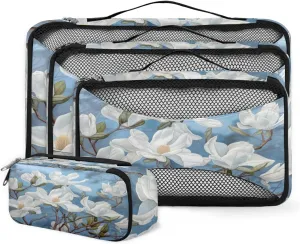 4 Set Packing Cubes for Suitcases, Travel Essentials for Carry on Luggage, Modern Flowers Suitcase Organizers for Clothes Shoes Toiletries Travel Accessories in 4 Sizes - Colorful Flowers