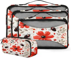 4 Set Packing Cubes for Suitcases, Travel Essentials for Carry on Luggage, Modern Flowers Suitcase Organizers for Clothes Shoes Toiletries Travel Accessories in 4 Sizes - Varicolored Flowers