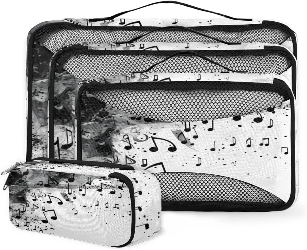 4 Set Packing Cubes for Suitcases, Travel Essentials for Carry on Luggage, Mysterious Symbol Suitcase Organizers for Clothes Shoes Toiletries Travel Accessories in 4 Sizes - Beat Notes