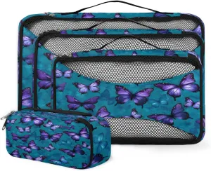 4 Set Packing Cubes for Suitcases, Travel Essentials for Carry on Luggage, Mystic Butterfly Suitcase Organizers for Clothes Shoes Toiletries Travel Accessories in 4 Sizes - Watercolor Butterfly