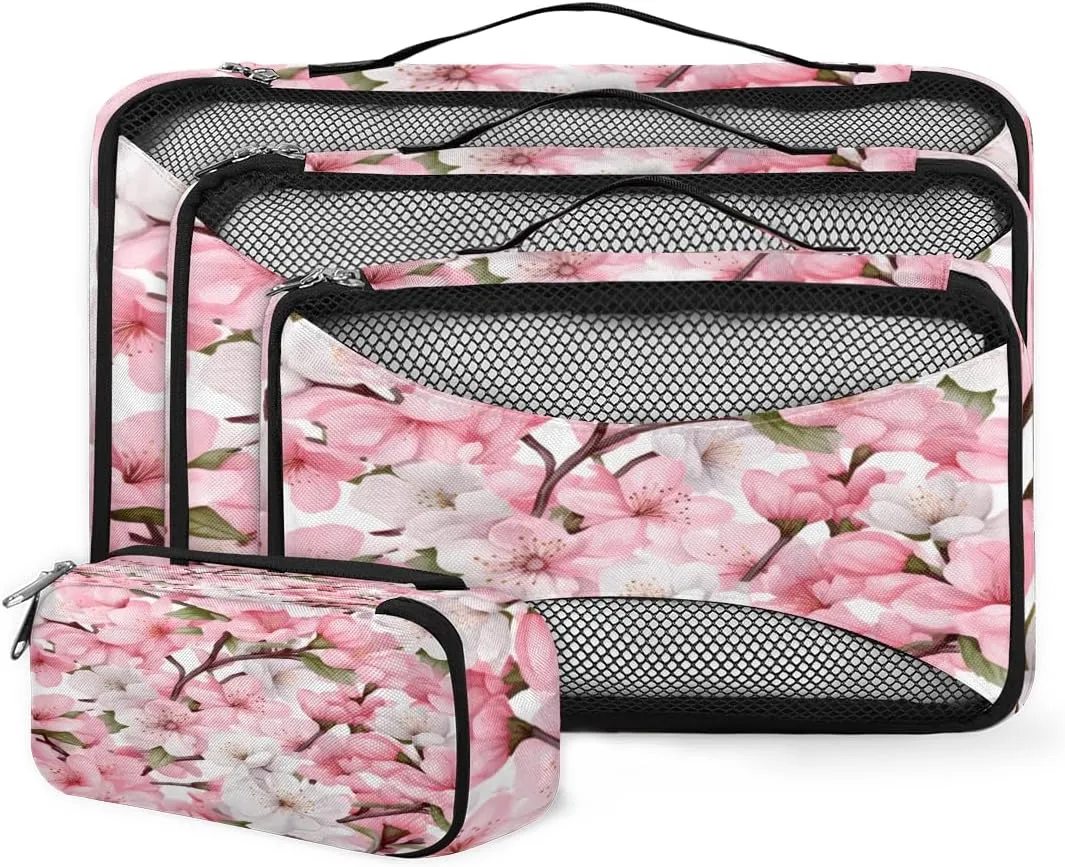 4 Set Packing Cubes for Suitcases, Travel Essentials for Carry on Luggage, Mystical Flowers Suitcase Organizers for Clothes Shoes Toiletries Travel Accessories in 4 Sizes - Ethnic Flowers