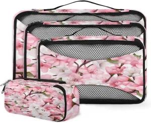 4 Set Packing Cubes for Suitcases, Travel Essentials for Carry on Luggage, Mystical Flowers Suitcase Organizers for Clothes Shoes Toiletries Travel Accessories in 4 Sizes - Ethnic Flowers