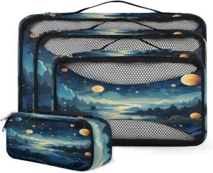 4 Set Packing Cubes for Suitcases, Travel Essentials for Carry on Luggage, Mystical Galaxy Suitcase Organizers for Clothes Shoes Toiletries Travel Accessories in 4 Sizes - Universe Galaxy