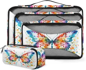 4 Set Packing Cubes for Suitcases, Travel Essentials for Carry on Luggage, Oil Painting Butterfly Suitcase Organizers for Clothes Shoes Toiletries Travel Accessories in 4 Sizes - Abstract Butterfly