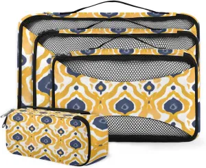 4 Set Packing Cubes for Suitcases, Travel Essentials for Carry on Luggage, Polynesian Pattern Suitcase Organizers for Clothes Shoes Toiletries Travel Accessories in 4 Sizes - Ethnic Aztec