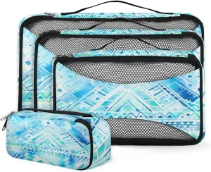 4 Set Packing Cubes for Suitcases, Travel Essentials for Carry on Luggage, Polynesian Pattern Suitcase Organizers for Clothes Shoes Toiletries Travel Accessories in 4 Sizes - Ethnic Geometry