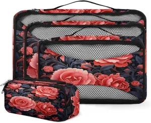 4 Set Packing Cubes for Suitcases, Travel Essentials for Carry on Luggage, Retro Floral Suitcase Organizers for Clothes Shoes Toiletries Travel Accessories in 4 Sizes - Colorful Floral