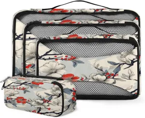 4 Set Packing Cubes for Suitcases, Travel Essentials for Carry on Luggage, Retro Flowers Suitcase Organizers for Clothes Shoes Toiletries Travel Accessories in 4 Sizes - Oil Painting Flowers