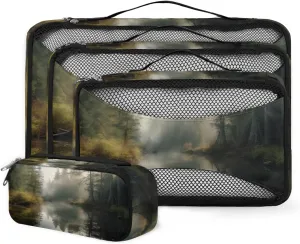 4 Set Packing Cubes for Suitcases, Travel Essentials for Carry on Luggage, Retro Forest Suitcase Organizers for Clothes Shoes Toiletries Travel Accessories in 4 Sizes - Mystical Forest