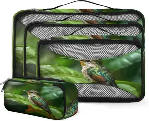 4 Set Packing Cubes for Suitcases, Travel Essentials for Carry on Luggage, Romantic Bird Suitcase Organizers for Clothes Shoes Toiletries Travel Accessories in 4 Sizes - Flower Bird