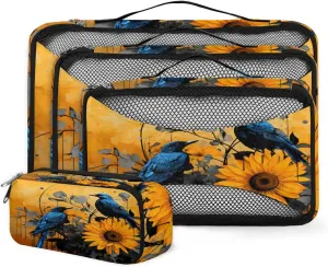 4 Set Packing Cubes for Suitcases, Travel Essentials for Carry on Luggage, Romantic Bird Suitcase Organizers for Clothes Shoes Toiletries Travel Accessories in 4 Sizes - Lovely Bird