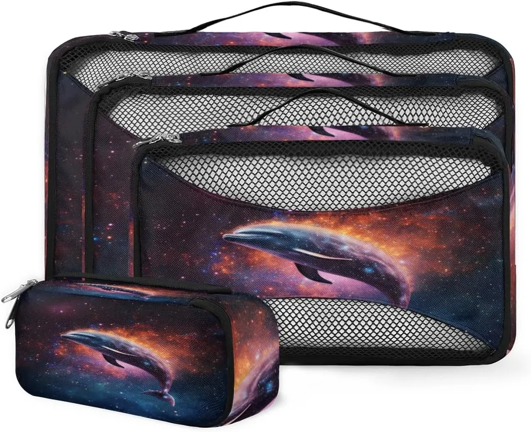 4 Set Packing Cubes for Suitcases, Travel Essentials for Carry on Luggage, Starry sky Suitcase Organizers for Clothes Shoes Toiletries Travel Accessories in 4 Sizes - Dolphin