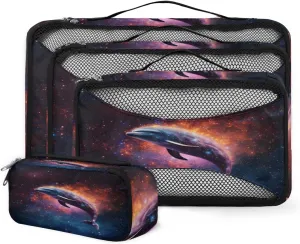 4 Set Packing Cubes for Suitcases, Travel Essentials for Carry on Luggage, Starry sky Suitcase Organizers for Clothes Shoes Toiletries Travel Accessories in 4 Sizes - Dolphin