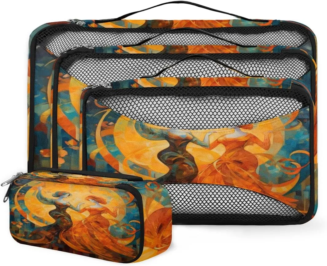 4 Set Packing Cubes for Suitcases, Travel Essentials for Carry on Luggage, Suitcase Organizers for Clothes Shoes Toiletries Travel Accessories in 4 Sizes - African Women Dancing