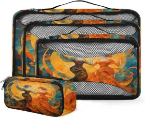 4 Set Packing Cubes for Suitcases, Travel Essentials for Carry on Luggage, Suitcase Organizers for Clothes Shoes Toiletries Travel Accessories in 4 Sizes - African Women Dancing