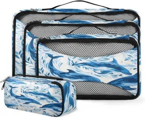4 Set Packing Cubes for Suitcases, Travel Essentials for Carry on Luggage, Suitcase Organizers for Clothes Shoes Toiletries Travel Accessories in 4 Sizes - Blue Dolphin