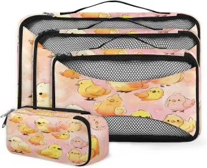 4 Set Packing Cubes for Suitcases, Travel Essentials for Carry on Luggage, Suitcase Organizers for Clothes Shoes Toiletries Travel Accessories in 4 Sizes - Cute Chick