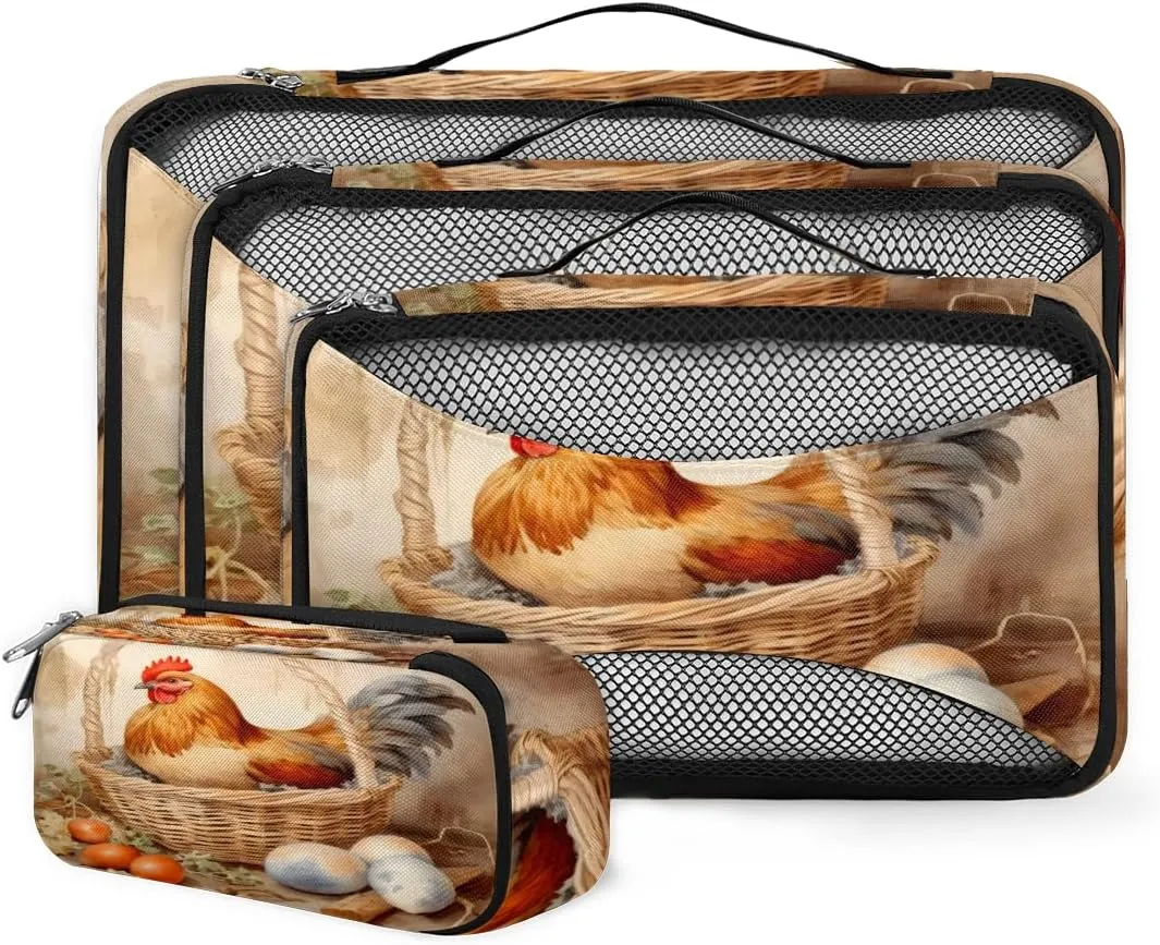 4 Set Packing Cubes for Suitcases, Travel Essentials for Carry on Luggage, Suitcase Organizers for Clothes Shoes Toiletries Travel Accessories in 4 Sizes - Easter Hen Egg