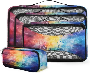 4 Set Packing Cubes for Suitcases, Travel Essentials for Carry on Luggage, Suitcase Organizers for Clothes Shoes Toiletries Travel Accessories in 4 Sizes - Glitter Music Symbol