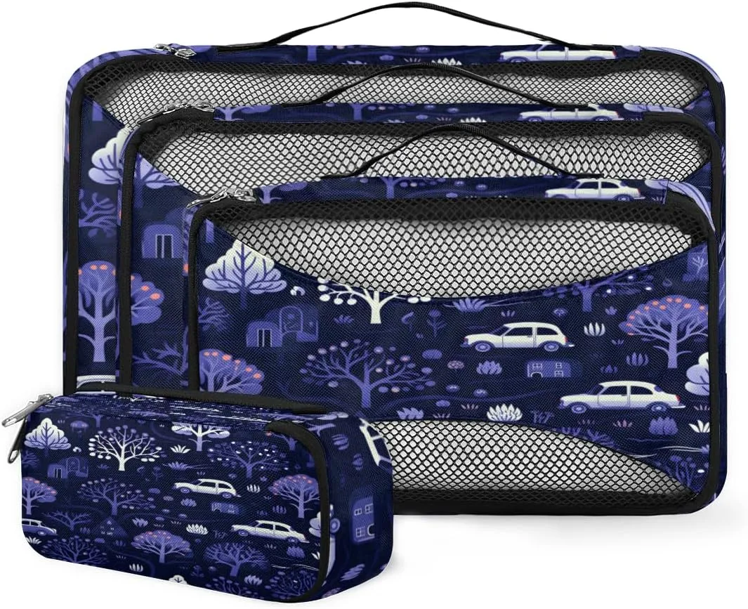 4 Set Packing Cubes for Suitcases, Travel Essentials for Carry on Luggage, Suitcase Organizers for Clothes Shoes Toiletries Travel Accessories in 4 Sizes - Graffiti Truck Tree