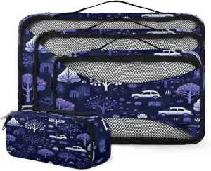 4 Set Packing Cubes for Suitcases, Travel Essentials for Carry on Luggage, Suitcase Organizers for Clothes Shoes Toiletries Travel Accessories in 4 Sizes - Graffiti Truck Tree