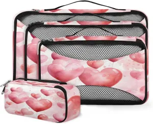 4 Set Packing Cubes for Suitcases, Travel Essentials for Carry on Luggage, Suitcase Organizers for Clothes Shoes Toiletries Travel Accessories in 4 Sizes - Heart Balloon