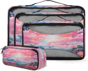 4 Set Packing Cubes for Suitcases, Travel Essentials for Carry on Luggage, Suitcase Organizers for Clothes Shoes Toiletries Travel Accessories in 4 Sizes - Rainbow Flowers