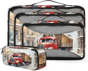 4 Set Packing Cubes for Suitcases, Travel Essentials for Carry on Luggage, Suitcase Organizers for Clothes Shoes Toiletries Travel Accessories in 4 Sizes - Retro City Truck