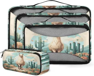 4 Set Packing Cubes for Suitcases, Travel Essentials for Carry on Luggage, Suitcase Organizers for Clothes Shoes Toiletries Travel Accessories in 4 Sizes - Tropical Desert Alpaca