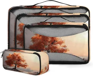 4 Set Packing Cubes for Suitcases, Travel Essentials for Carry on Luggage, Sunset Tree Suitcase Organizers for Clothes Shoes Toiletries Travel Accessories in 4 Sizes - Fantastic Tree