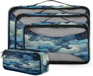 4 Set Packing Cubes for Suitcases, Travel Essentials for Carry on Luggage, Universe Galaxy Suitcase Organizers for Clothes Shoes Toiletries Travel Accessories in 4 Sizes - Fantastic Galaxy