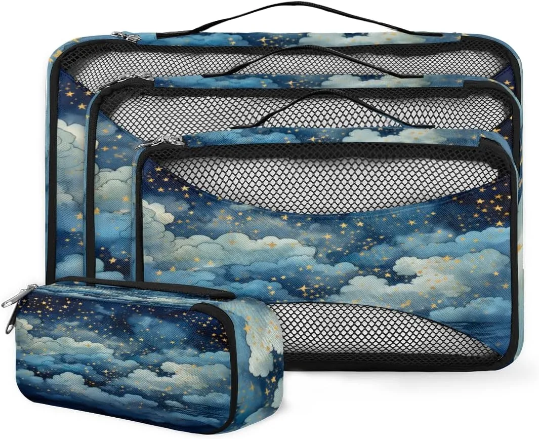 4 Set Packing Cubes for Suitcases, Travel Essentials for Carry on Luggage, Universe Galaxy Suitcase Organizers for Clothes Shoes Toiletries Travel Accessories in 4 Sizes - Fantastic Galaxy
