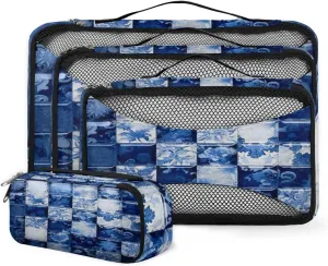 4 Set Packing Cubes for Suitcases, Travel Essentials for Carry on Luggage, Watercolor Floral Suitcase Organizers for Clothes Shoes Toiletries Travel Accessories in 4 Sizes - Polynesian Pattern