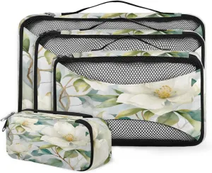 4 Set Packing Cubes for Suitcases, Travel Essentials for Carry on Luggage, Watercolor Flowers Suitcase Organizers for Clothes Shoes Toiletries Travel Accessories in 4 Sizes - Colorful Flowers