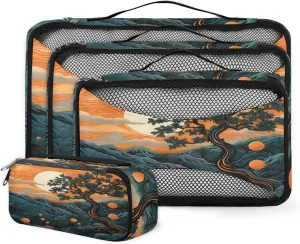 4 Set Packing Cubes for Suitcases, Travel Essentials for Carry on Luggage, Watercolor Forest Suitcase Organizers for Clothes Shoes Toiletries Travel Accessories in 4 Sizes - Colorful Forest