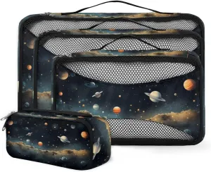 4 Set Packing Cubes for Suitcases, Travel Essentials for Carry on Luggage, Watercolor Galaxy Suitcase Organizers for Clothes Shoes Toiletries Travel Accessories in 4 Sizes - Bright Galaxy