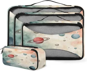 4 Set Packing Cubes for Suitcases, Travel Essentials for Carry on Luggage, Watercolor Galaxy Suitcase Organizers for Clothes Shoes Toiletries Travel Accessories in 4 Sizes - Fantastic Galaxy