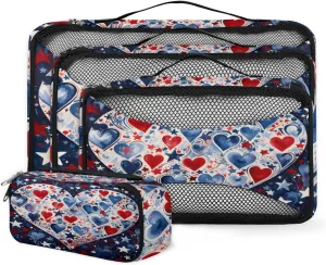 4 Set Packing Cubes for Suitcases, Travel Essentials for Carry on Luggage, Watercolor Heart Suitcase Organizers for Clothes Shoes Toiletries Travel Accessories in 4 Sizes - Dreamy Heart