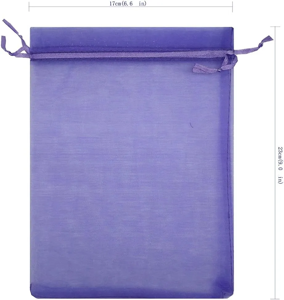 50pcs Large Sheer Organza Favor Bags 6.6x9'' Jewelry Candy Gift Bags Mini Bottle Wine Bags Samples Display Drawstring Pouches (Light Purple)