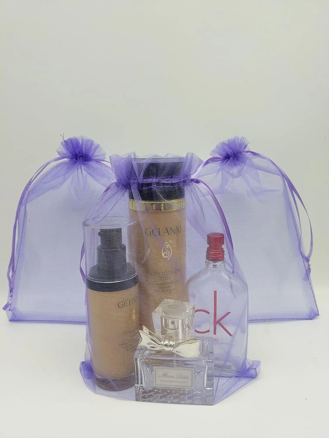 50pcs Large Sheer Organza Favor Bags 6.6x9'' Jewelry Candy Gift Bags Mini Bottle Wine Bags Samples Display Drawstring Pouches (Light Purple)