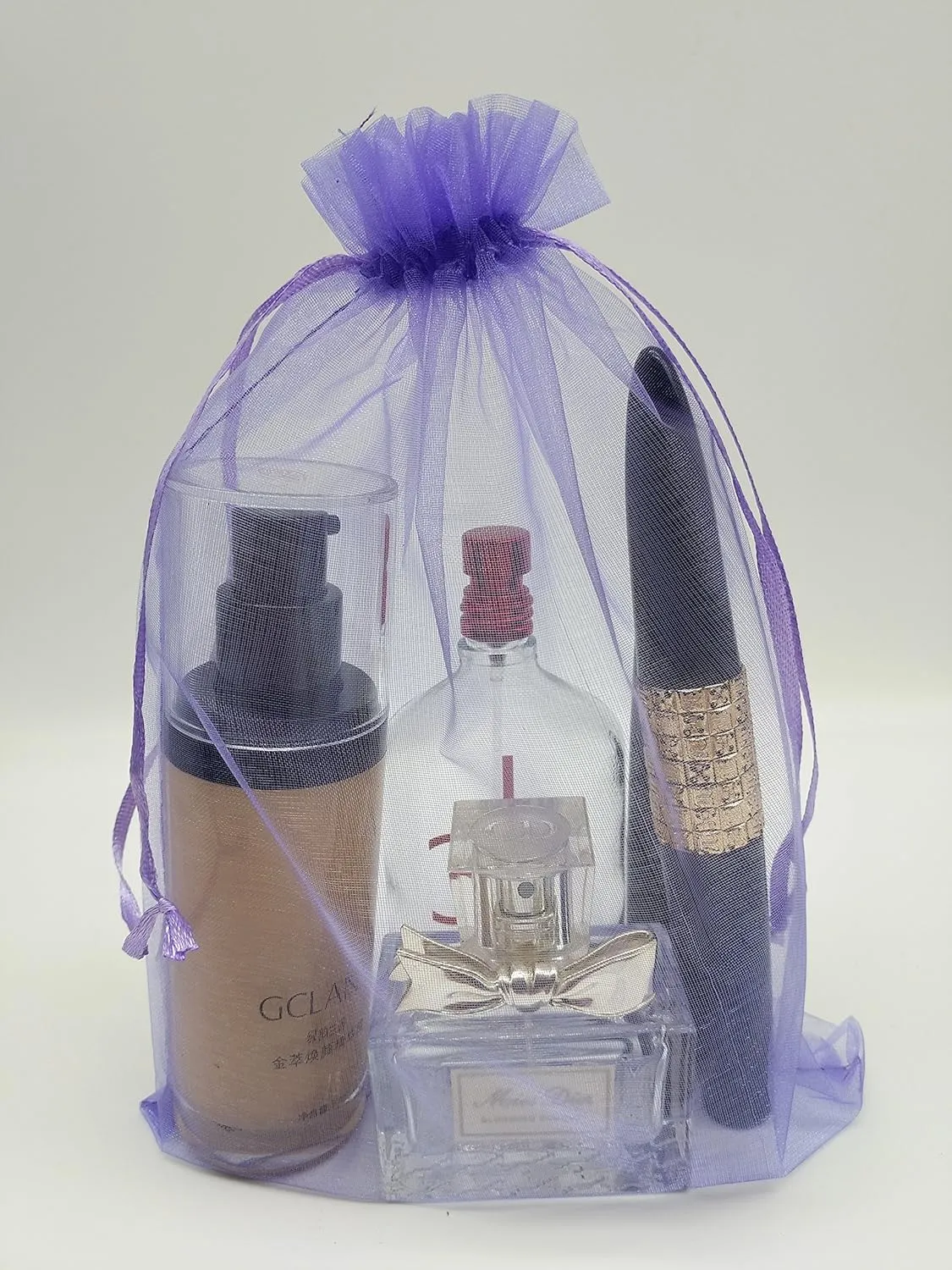 50pcs Large Sheer Organza Favor Bags 6.6x9'' Jewelry Candy Gift Bags Mini Bottle Wine Bags Samples Display Drawstring Pouches (Light Purple)