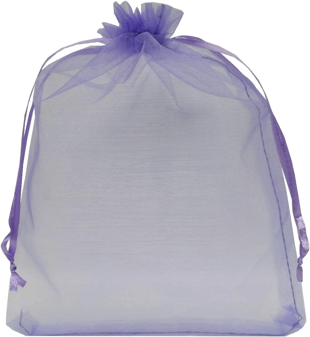 50pcs Large Sheer Organza Favor Bags 6.6x9'' Jewelry Candy Gift Bags Mini Bottle Wine Bags Samples Display Drawstring Pouches (Light Purple)