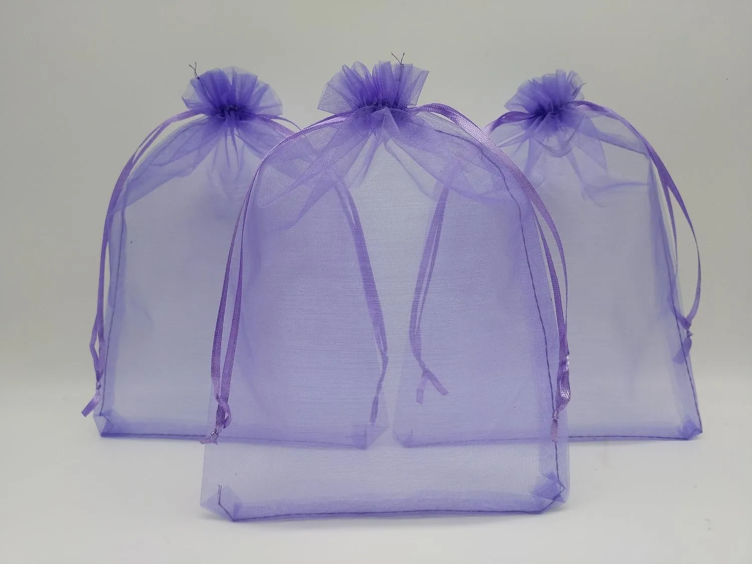 50pcs Large Sheer Organza Favor Bags 6.6x9'' Jewelry Candy Gift Bags Mini Bottle Wine Bags Samples Display Drawstring Pouches (Light Purple)