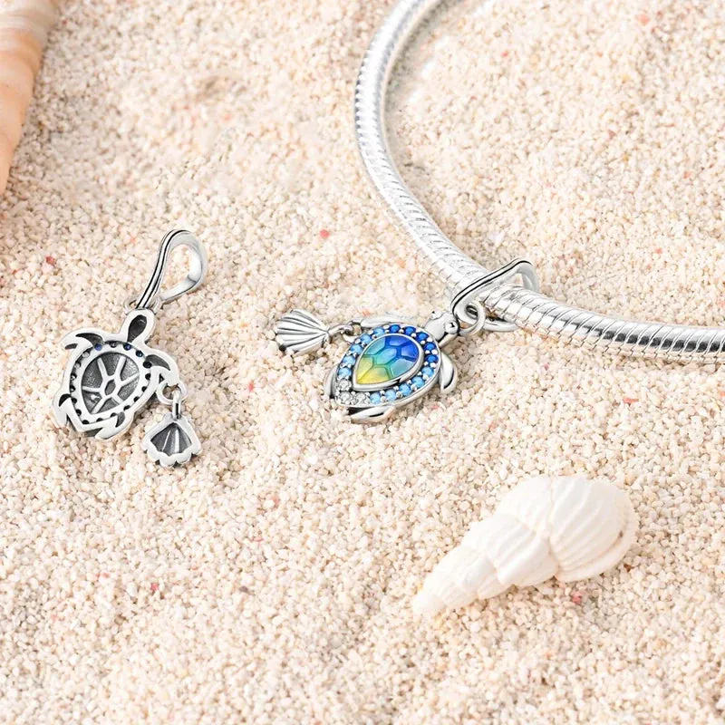 925 Sterling Silver Summer Turtle Shell Charm Pendant Fits Bracelets & Necklaces Diy Gift