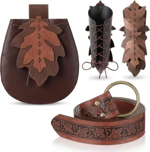 Abbylike Women Renaissance Accessories Medieval Viking Belt Renaissance Leaf Belt Bag Leather Bracers for Ren Faire Costume