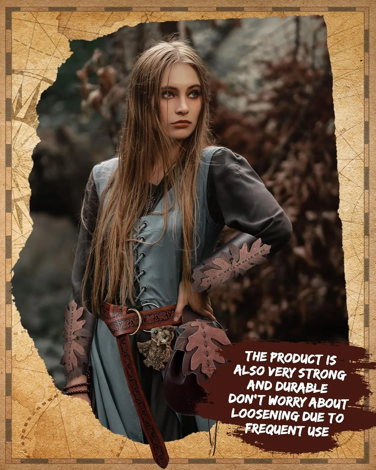 Abbylike Women Renaissance Accessories Medieval Viking Belt Renaissance Leaf Belt Bag Leather Bracers for Ren Faire Costume
